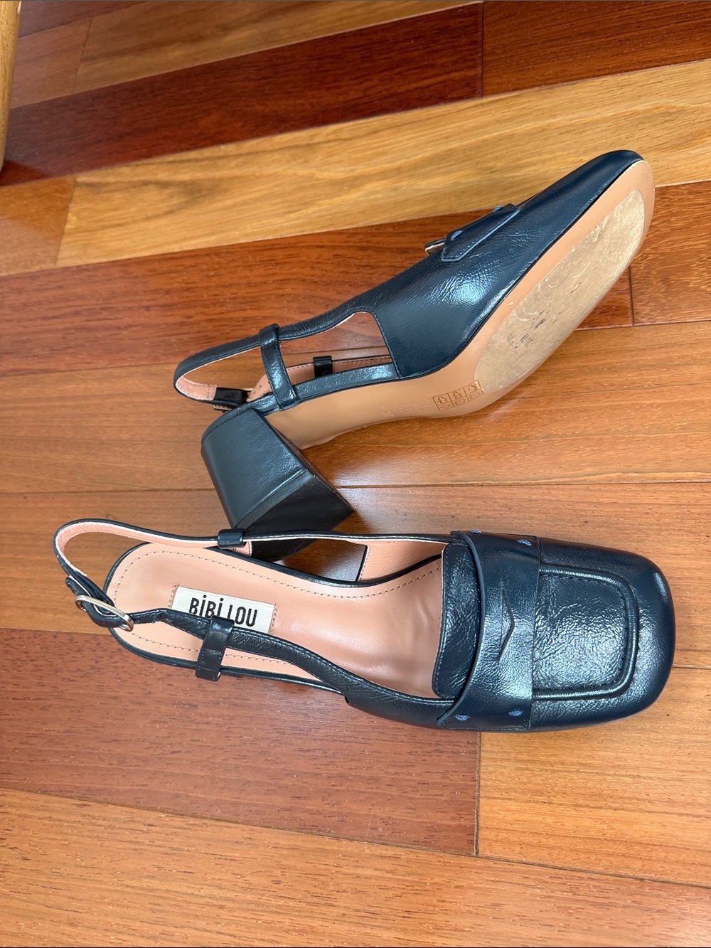 BiBi Lou Teal Blue Square-Toe Slingback Clogs with Low Block Heel
